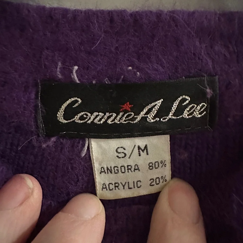 VINTAGE Connie A Lee Purple Angora Blend Ribbed‎ Mock Neck Sweater S M - Picture 3 of 5